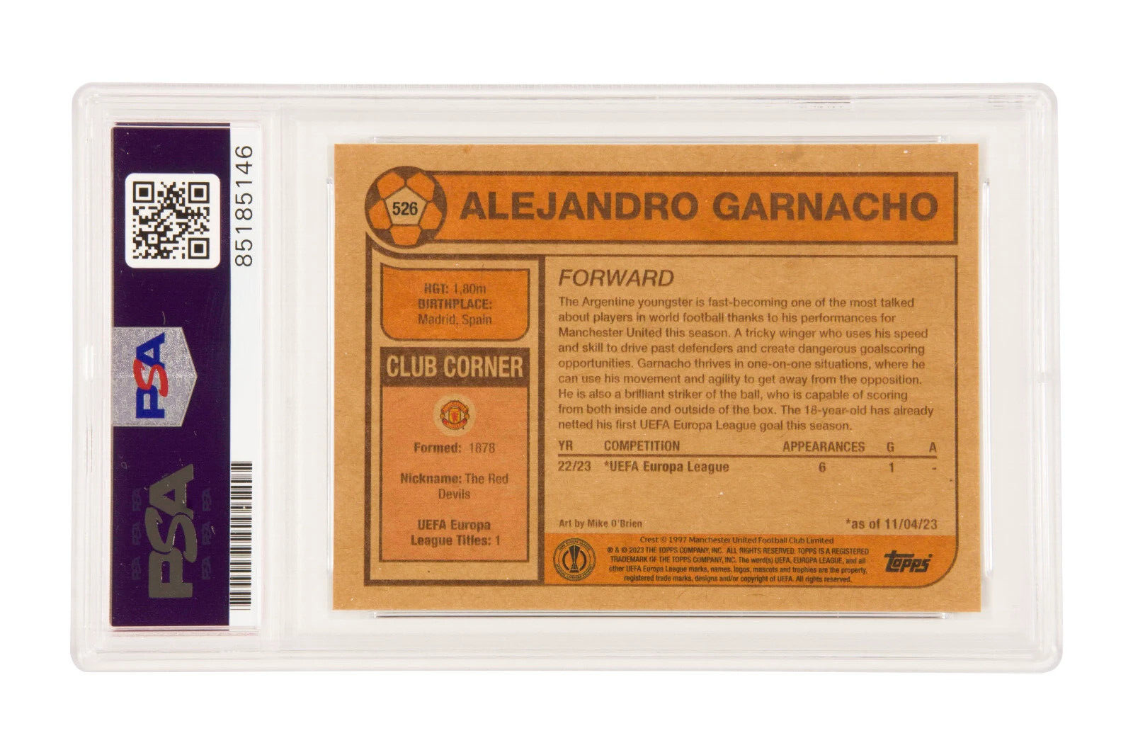Alejandro Garnacho Signed 2023 Topps Living Set Rookie Card – PSA Authentic